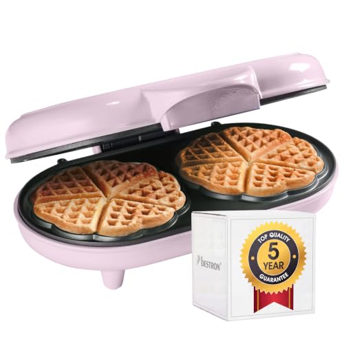 Bestron Doppel-Waffeleisen für klassische Herzwaffeln Herzwaffeleisen mit Backampel & Antihaftbeschichtung ideal für Kindergeburtstage Ostern & Weihnachten Farbe: Rosa
