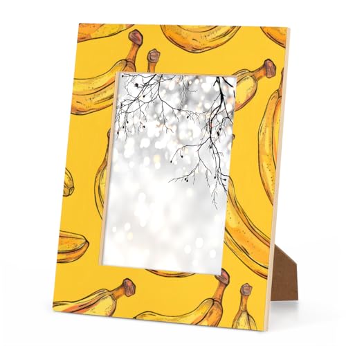 HMVFSZE Yellow Banana 4x6 Picture Frame, 4x6 Wood Photo Frames Tabletop Display or Wall Mounting for Gallery Office Home Decor Gifts