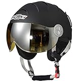 [page_title]-NENKI Helme NK-2012 Skihelm mit Visier für Damen und Herren zum Skifahren und Schneemobilfahren (Mattschwarz, Gelber Visier, S)