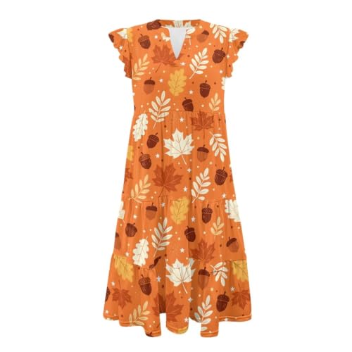 Image of Womens Summer Dress Ruffle Sleeve V Neck Dress Casual Fit Flowy Beach Vacation Sundress with Pocket S-2XL