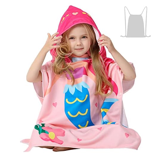 Athaelay Lightweight Microfiber Hooded Beach Towel for Kids, Toddlers Bath/Pool/Swim Poncho Cover-ups Swimwear (Pink Mermaid-New)