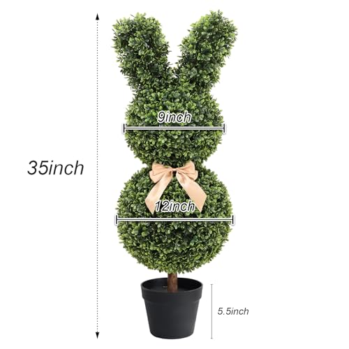 Image of Boxwood Bunny Topiary, 36 Inch Artificial Rabbit Tree for Easter Decor, 3FT Faux Bunny Shape Topiary for Indoor&Outdoor, Porch Decor