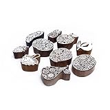 Hashcart | Set of 10 | Wooden Printing Stamps for Blocks Printing, Handcarved Indian Textile Printin