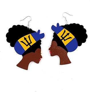 Caribbean Flag Drop Earrings for Black and Brown Skin Women | Afro Wood Dangle Earrings | Christmas Gift | Jamaica Barbados Antigua Grenada St Kitts Lucia Vincent Bahamas Guyana Trinidad Haiti USVI