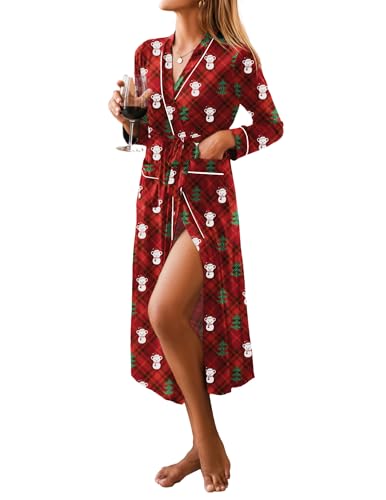 Image of Ekouaer Women Kimono Robes Full Length Knit Bathrobe Lightweight Soft Sleepwear V-neck Casual Ladies Loungewear S-XXL