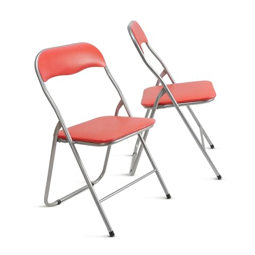 THE SECRET HOME – Pack de 2 Sillas Plegables de PVC y Metal – Alto. 80 cm x Ancho. 45 cm – Asiento Auxiliar para el Hogar - Silla con Patas Antideslizantes - Color Rojo