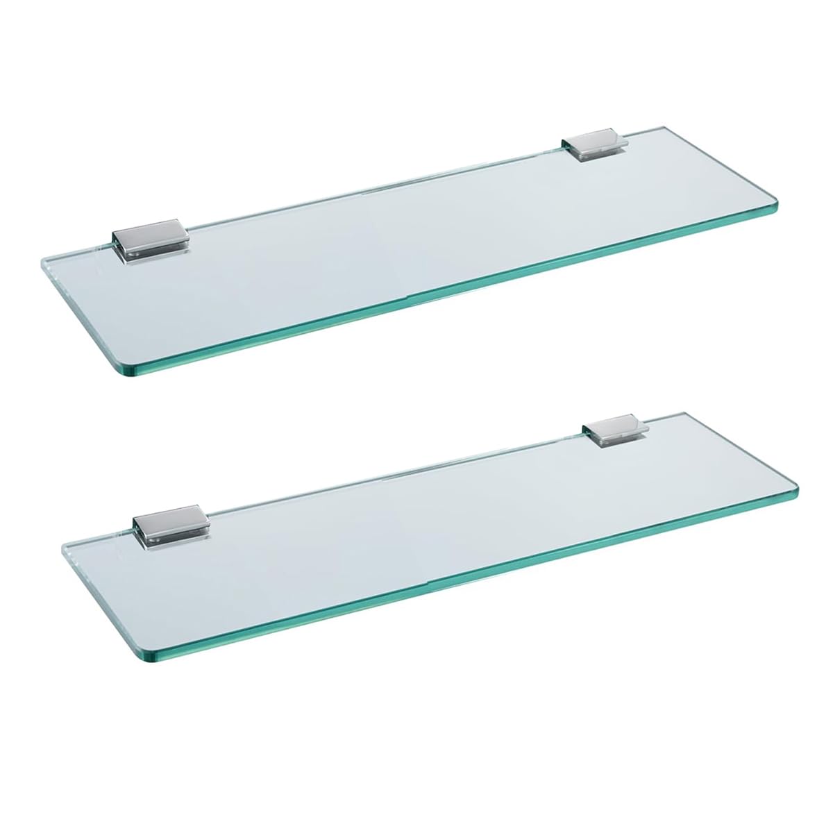 Melairy Glass Bathroom Shelf Wall Mounted 25CM Tempered Glass Stainless Steel Tempered Transparent Glass with Chrome Bracket for Bathroom Bedroom Kitchen (2PC)