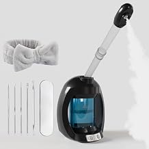 Facial Steamer-Nano Ionic Face Steamer for Facial Deep Cleaning, Vaporizador Steamer for Esthetician, Professional Facial Steamer for Home Facial Spa. Black