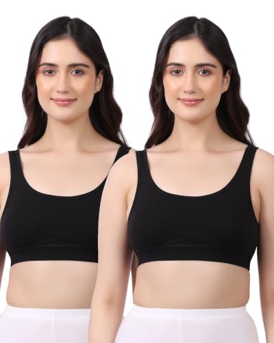 Image of Lavos Bamboo Cotton Comfort Sleeping Bra for Women, Slip On Bras to Wear at Home, Non-Padded & Non-Wired Sports Bras, Full /High Coverage, Soft Comfortable & Breathable Broad Strap Bra (Pack of 2)