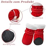 4 Stück Hundeschuhe Winter, Warm Hundeschuhe Pfotenschutz Outdoor mit Rutschfester Sohle, Verstellbarem Klettverschluss, Winter Schnee Hundestiefel für kleine, mittlere Sport im Freien (Rot)