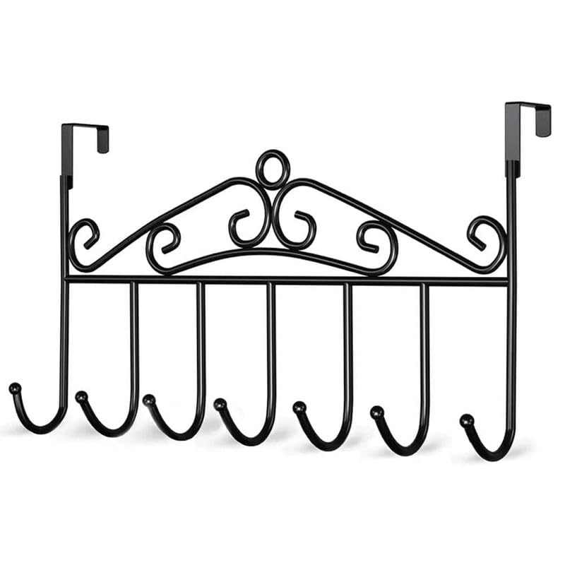 Over-The-Door Hanger Rack for Clothes 7 Hooks, No-Drill, Matte Black Metal Door Organizer for Coats, Hats, Towels, Robes (Black)-image-33