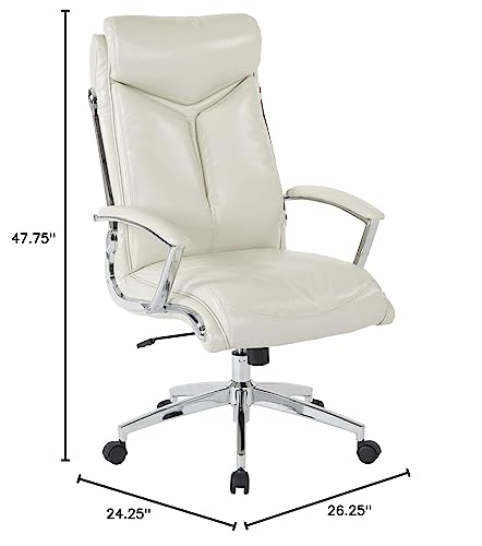 Office Star FL Series Faux Leather Executive High Back Office Chair with Adjustable Tilt and Padded Chrome Arms, Cream - Thumbnail 3