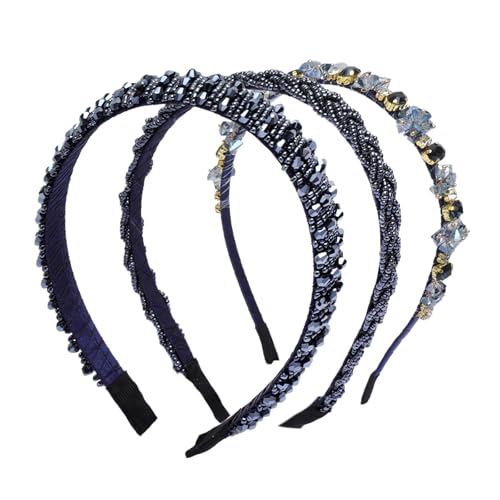 TNSLAND 3PCS Diademas Mujer Cristal Elegante Set, Diadema Azul Marino Retro Chic con Strass Brillantes Antideslizante, Accesorios Cabello Fiesta, Boda, Comunión, Bautizo, Sesiones de Fotos y Regalos