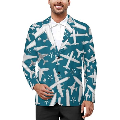 Plane Pattern Aircraft Airplane Jet Mens Blazer Suit Jacket Lightweight Slim Fit Casual Coat