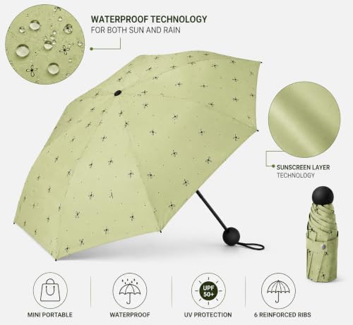 Image of Umbrella for Rain and Sun Protection UPF50+ Mini Capsule Foldable Umbrella for Women Men | 5-Fold Compact Travel Umbrella | Windproof UV Protection | Ring Buckle Anti-Loss