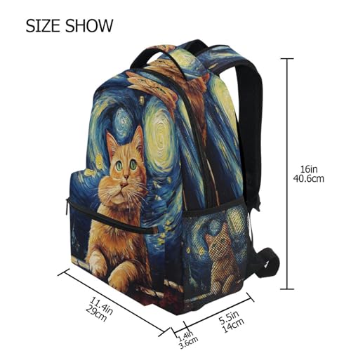 Cat Moon Galaxy Oil Painting Backpack for School Boys Girls Adults Kids Bookbag Laptop Bag 18L4