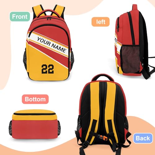Custom Kids Backpack with Name Personalized Schoolbag Set with Lunch Box Pencil Case for 6-8 10-12 14-16 Back to School Gift (Red Yellow)3