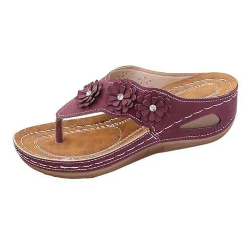 Sandales compensées pieds larges et chaussures femme été confortables bout pointu fleuri