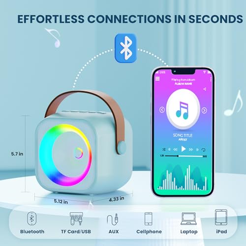 Karaoke Machine, Portable Bluetooth Speaker with 2 Wireless Microphones for Kids, Karaoke Toys Gifts Toys for Girls Boys Family Home Party（Blue） - 4