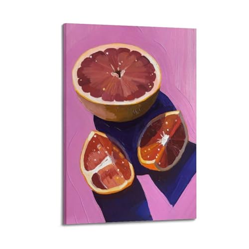 Peinture pamplemousse sur fond rose toile violette moderne 20x30