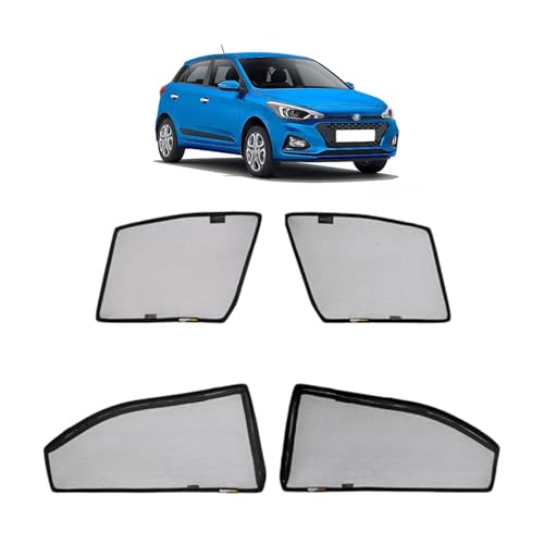 Image of Amazon Basics Side Window Sun Shade for Hyundai I20 (2020 Onwards) - Front Half Cut + Rear Zipper | Custom-Fit Magnetic Car Curtains | Black | Pack of 4 Pcs | Cotton Mesh