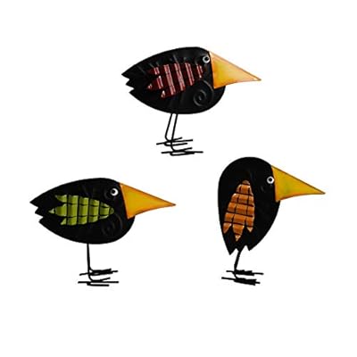 Metal Bird Figurine Home Decor Accent Set of 3, Rustic Bird Statue Tabletop Decoration Crow Raven Decor for Living Room Bedroom Office Decoration, Abstract Bird Figurine Fall Autumn Halloween Décor