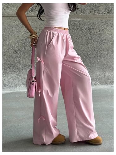 SOLY HUX Girl's Baggy Sweatpants Y2k Bow Elastic Waist Wide Leg Long Pants with Pockets3