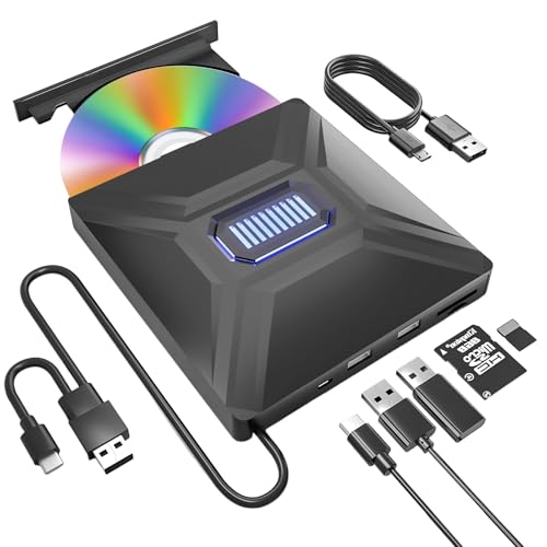 DVD CD 外付けドライブ 【4in1多機能モデル】SD/TFカードスロット搭載・外付けHDD/マウス/スマホ接続可・DVD/CD読み書き対応・USB/Type-C両対応・外付けdvdドライブ Windows/Mac/Linux対応