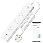 ANTELA Smart Power Strip Energy Monitoring, Wifi Smart Extension Lead with 3 Outlets+3 USB Ports (2 USB A+1 USB C), Work with Alexa, Google Home, Voice Control, Smart Life App, 1.5M, 2.4GHz, 13A