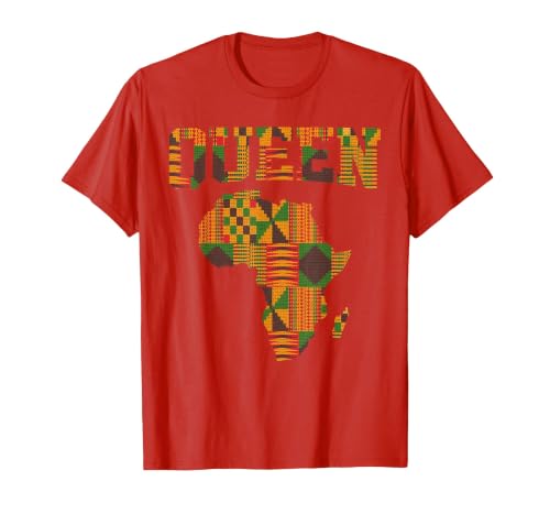 African Queen Art for Women Girls Kente Cloth African Print T-Shirt, Men, Red, Large