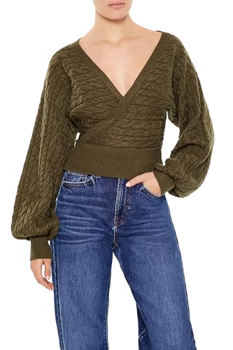 Forever 21 Women's Peasant-Sleeve Cable Knit Sweater