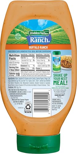 Image of Hidden Valley Buffalo Ranch Condiment and Dressing, Easy Squeeze Bottle, 20 Fluid Ounces (Package May Vary) (Pack of 2)