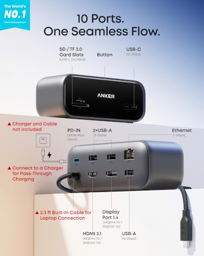 Anker USB C Hub, Smart Display Hub, Dual Monitor USB-C Hub,No Charger | Desktop USBC Hub,Dual displays for Windows/Single display for Mac, Dual 2K@240Hz, HDMI+DP,Ethernet,2.3ft Built-in Cable,Grey - image 2