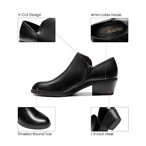DREAM PAIRS Women's Ankle Boots Fall Boots Leather Thick Heel Side Zip Women Low Chunky Heeled Booties3