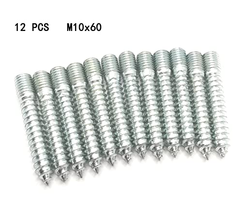 Image of Hanger Bolt M10x60 Silvery Double Headed Bolt Self-Tapping Screw for Furniture 12Pcs