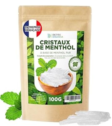 DETOX ORGANICA Cristaux de Menthe - Sauna et Inhalation Rhume - 200g de Menthe 100% Naturelle - Grands Cristaux de Qualité Supérieure - Produit pour Inhalation au Parfum Intense (200g Sachet)