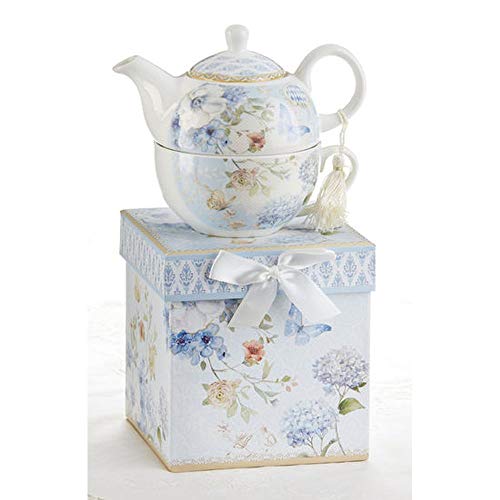 Delton Product Porcelain Tea for One in Gift Box Blue Butterfly 5.8 Inches