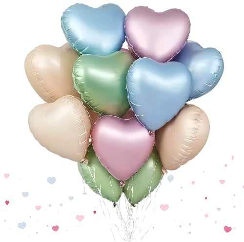 UDRKFOPK Herz Folienballon 12 Stück,18 Zoll Herz Helium Luftballons Pastellfarbig,Bunt Herzballons Hochzeit, Heliumballon Herzen,Herzluftballons für Geburtstag Valentinstag Verlobung Muttertag