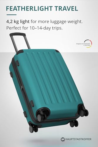 Image of HAUPTSTADTKOFFER - Spree - Set of 3 Hard-Side Luggages Glossy Suitcase Hardside Spinner Trolley Expandable (55, 65 & 75 cm) TSA, Aqua Green, 65 cm, Suitcase