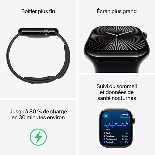 Apple Watch Series 10 [GPS 46mm] Smartwatch with Jet Black Aluminium Case with Black Sport Band. Fitness Tracker, ECG App, Always-On Retina Display, Water-Resistant by Apple - Image 5