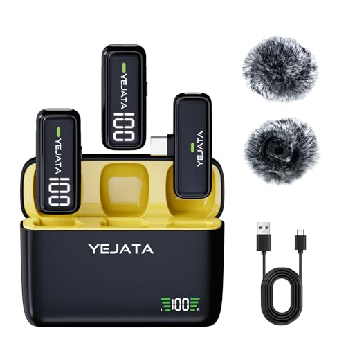 YEJATA Micrófono Inalámbrico con Estuche de Carga, USB Tipo C, Juego de 2