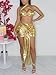 2 Piece Skirt Outfits for Women Sexy Metallic Shiny Crop Halter Tops and Tie Knot Mini Skirts Rave Sets Gold S