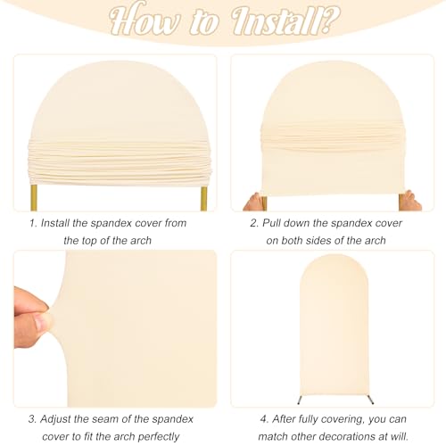 Spandex Fitted Wedding Arch Cover Set of 3 Beige Arch Backdrop Cover, Round Top Chiara Backdrop Stand Covers for Wedding Birthday Party Baby Shower Banquet Arch Decoration (Beige, 4FT,5FT,6FT) - image 5