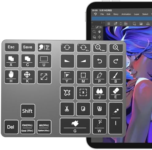 Siaincsy Wireless Shortcut Keyboard for Clip Studio Paint, Rechargeable Drawing Keyboard with 35 Shortcut Keys, One Handed Bluetooth Keypad Compatible with Windows, MacOS, iOS & Android