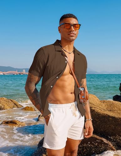 PJ PAUL JONES Men's Casual Button Down Shirts - Short Sleeve Summer Textured Beach Wrinkle-Free Shirts3