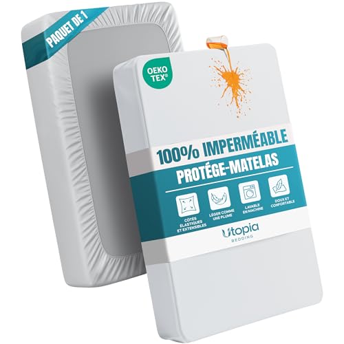 Utopia Bedding Protège Matelas Imperméable, 160 x 200 cm, pour Matelas Jusqu'à 30 cm de Hauteur,...