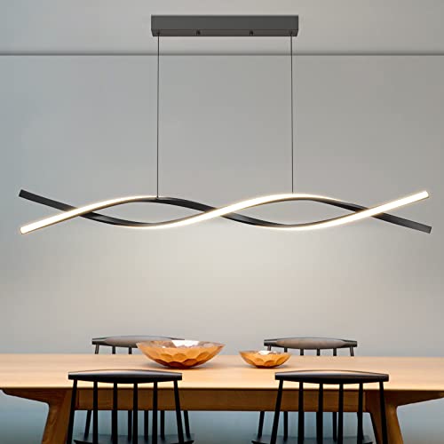 Mikeru Moderna Lampada a Sospensione, 120cm Luce Nera Regolabile per Sala Da Pranzo con Telecomando 10%-100% Luminosità Regolabile 3000k/4500k/6000k Lampadario Nero LED per Isola Della Cucina