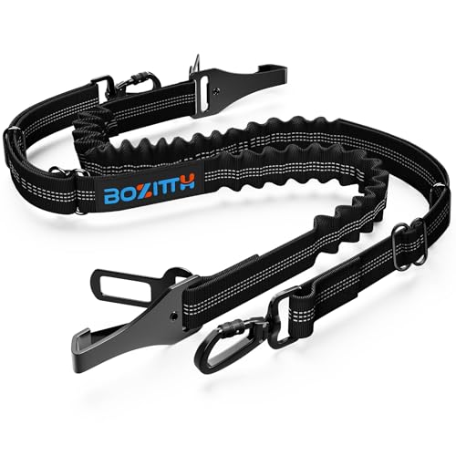 BOZITTH - BOZITTH Ceinture Securite Chien Voiture, 3 en 1 Ceinture avec Double Sécurisé Mousqueton et Absorption des Chocs, Reglable Nylon Durable Harnais Voiture Chien pour Tous Les Chats Chiens (2 Pièces)