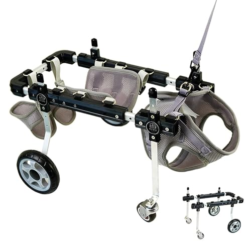 Silla de ruedas ajustable for mascotas, ayuda for la movilidad de perros y gatos: carrito de apoyo for rehabilitación con arnés reflectante y sistema de ajuste inteligente de 3 posiciones for mascotas