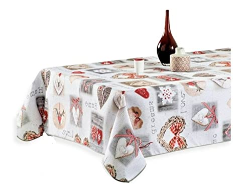 ONY Nappe de Table Anti Tache & Imperméable Rectangulaire Model Cœur Rouge Nappe Polyvalente Intérieure et Extérieure 150X240 CM 8 à 10 Couverts Nappe Chic & Moderne Cover